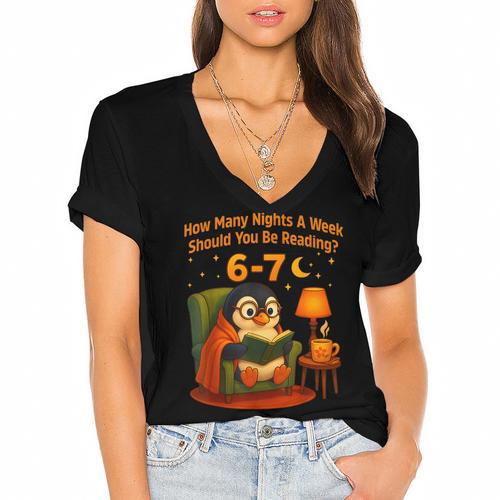 Reading 6 7 Six Seven Meme English Teacher Book Lover Women's Jersey Short Sleeve Deep V-Neck Tshirt - Bookorys