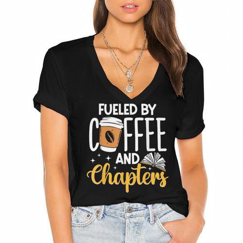 Reading Books Bookcase Book Club Bibliophile Women's Jersey Short Sleeve Deep V-Neck Tshirt				 - Bookorys CA