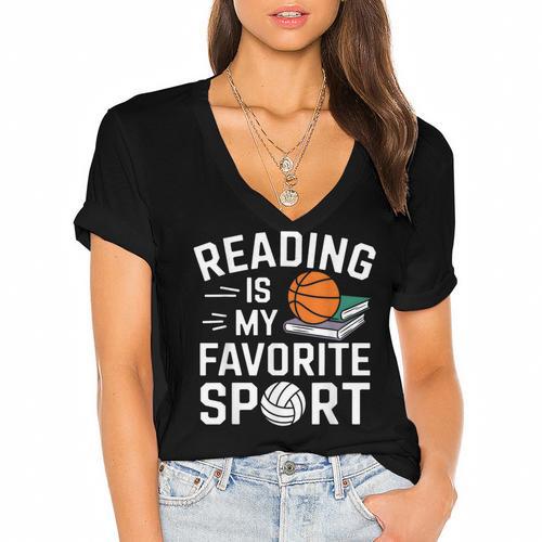 Reading Is My Favorite Sport Reading Book Lover Reader Women's Jersey Short Sleeve Deep V-Neck Tshirt				 - Bookorys CA