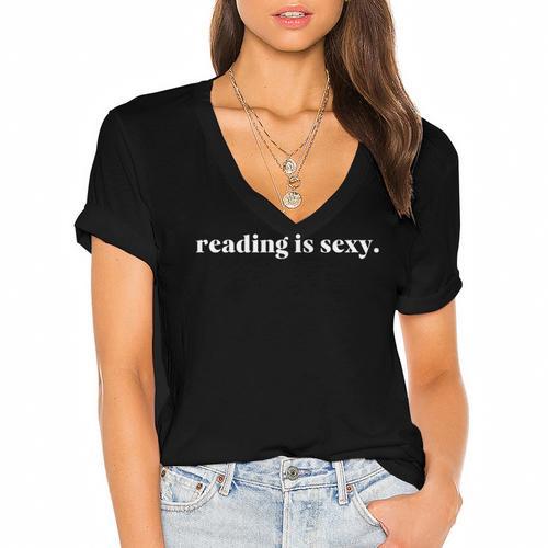 Reading Is Sexy Perfect For People Who Love Reading Books Women's Jersey Short Sleeve Deep V-Neck Tshirt - Bookorys