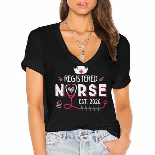 Registered Nurse Est 2026 Nursing Student RN Graduation Women's Jersey Short Sleeve Deep V-Neck Tshirt				 - Best Gift Smart