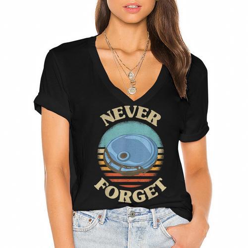 Retro CD Player Never Forget Nostalgia Vintage Women's Jersey Short Sleeve Deep V-Neck Tshirt - Figerry
