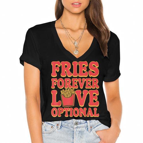 Retro Fast Food Nostalgia Vintage Diner Fries Shakes Burgers Women's Jersey Short Sleeve Deep V-Neck Tshirt				 - Figerry
