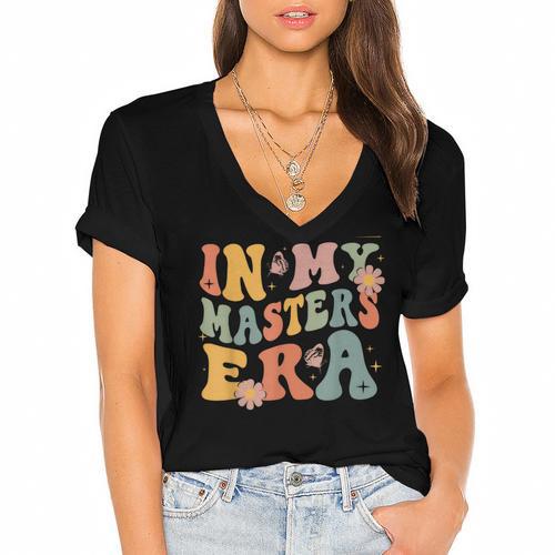 Retro Groovy In My Master's Degree Era Graduation Master Women's Jersey Short Sleeve Deep V-Neck Tshirt				 - Best Gift Smart