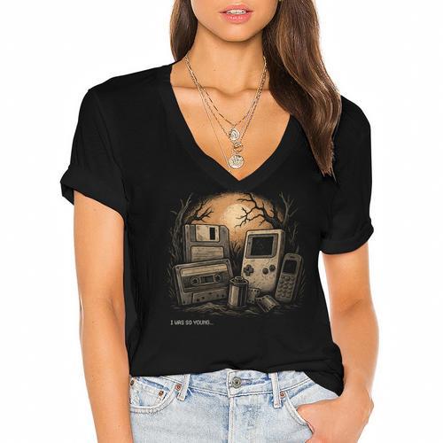 Retro Nostalgia – I Was So Young Tee Women's Jersey Short Sleeve Deep V-Neck Tshirt - Figerry