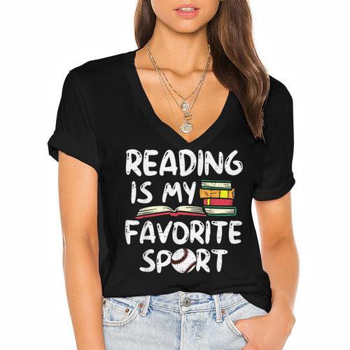 Retro Reading Is My Favorite Sport Baseball World Book Day Women's Jersey Short Sleeve Deep V-Neck Tshirt - Bookorys UK
