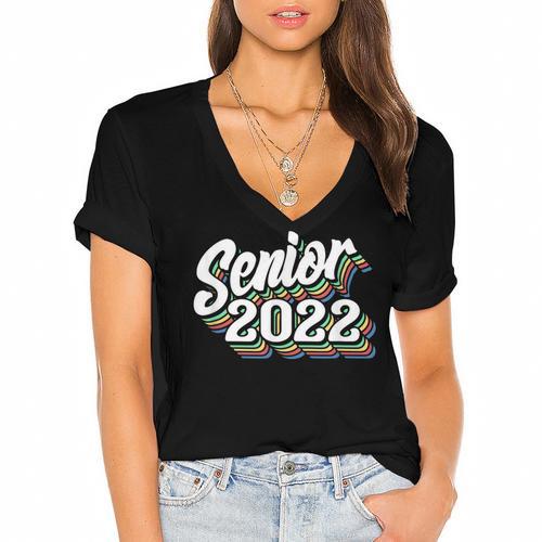 Retro Senior Class Of 2022 Men Women Graduation 90's Grad Women's Jersey Short Sleeve Deep V-Neck Tshirt				 - Best Gift Smart