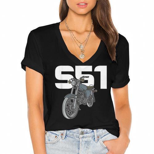 Retro Simme Moped Nostalgia Eastern Block Schwalbe Driver DDR Women's Jersey Short Sleeve Deep V-Neck Tshirt - Figerry