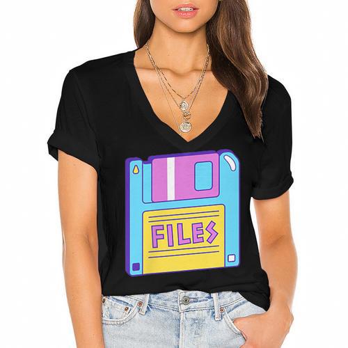Retro TechnologyOld School Floppy Nostalgia 90s Generation Women's Jersey Short Sleeve Deep V-Neck Tshirt				 - Figerry