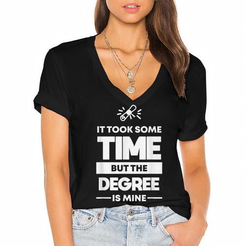 Returning Adult College Graduation T-Shirt Women's Jersey Short Sleeve Deep V-Neck Tshirt				 - Best Gift Smart