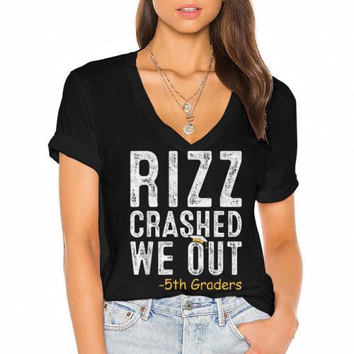 Rizz Crashed We Out 5th Grade Graduation Fifth Graders Women's Jersey Short Sleeve Deep V-Neck Tshirt				 - Best Gift Smart