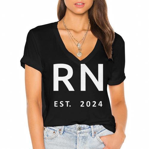 RN Est 2024 Registered Nurse Nursing School Graduation Women's Jersey Short Sleeve Deep V-Neck Tshirt				 - Best Gift Smart