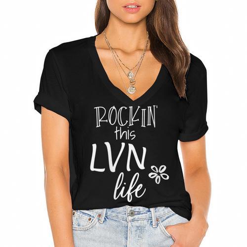 Rockin This Life Cute LVN Graphic For Nurse Graduation Women's Jersey Short Sleeve Deep V-Neck Tshirt				 - Best Gift Smart