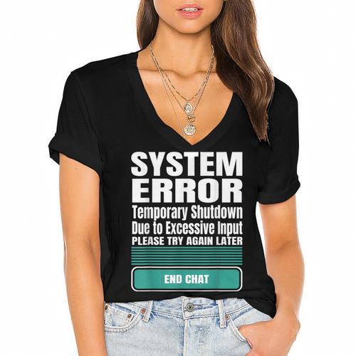 Sarcastic Apparel For Antisocial Introverts System Error Women's Jersey Short Sleeve Deep V-Neck Tshirt - Raresse