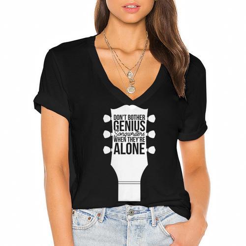 Sarcastic Jokes Genius Songwriters Are Introvert Guitarist Women's Jersey Short Sleeve Deep V-Neck Tshirt - Raresse