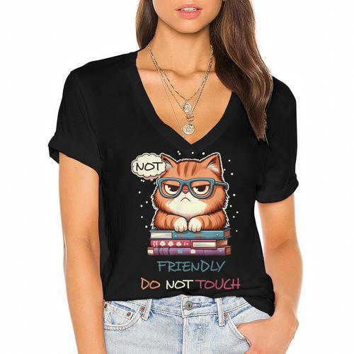 Sarcastic Loner Introvert Not a Friendly Do Not Touchs Women's Jersey Short Sleeve Deep V-Neck Tshirt - Raresse