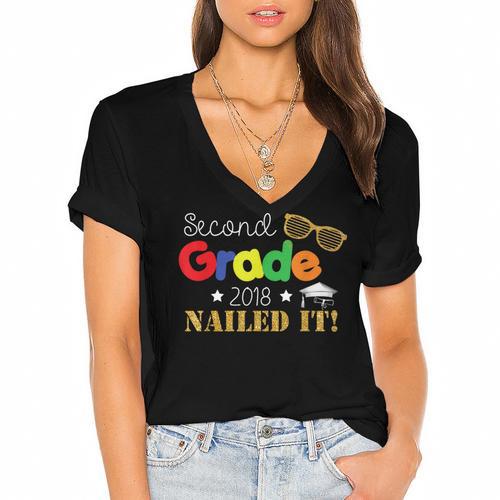 Second 2nd Grade 2018 Nailed It Graduation Shirt Women's Jersey Short Sleeve Deep V-Neck Tshirt				 - Best Gift Smart