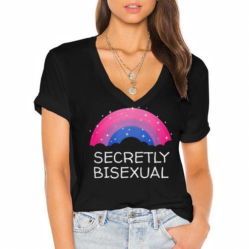 Secretly Bisexual Bi Introvert Bi Pride Antisocial LGBTQ Women's Jersey Short Sleeve Deep V-Neck Tshirt				 - Raresse