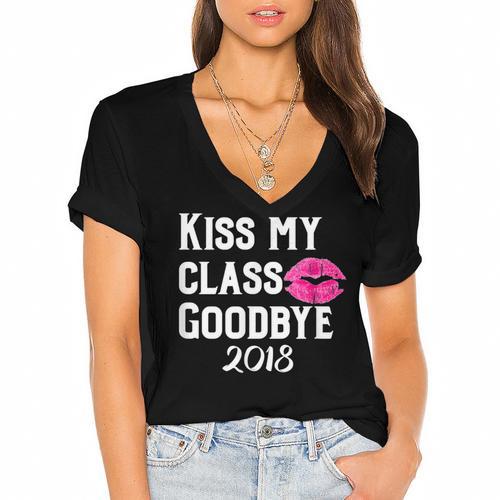 Sen18r Shirt Senior 2018 Graduation Kiss Lips Women's Jersey Short Sleeve Deep V-Neck Tshirt				 - Best Gift Smart