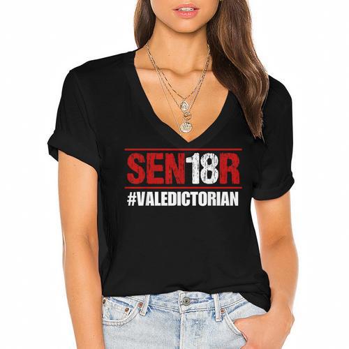 Senior 2018 Valedictorian School Colors Graduation Women's Jersey Short Sleeve Deep V-Neck Tshirt - Best Gift Smart