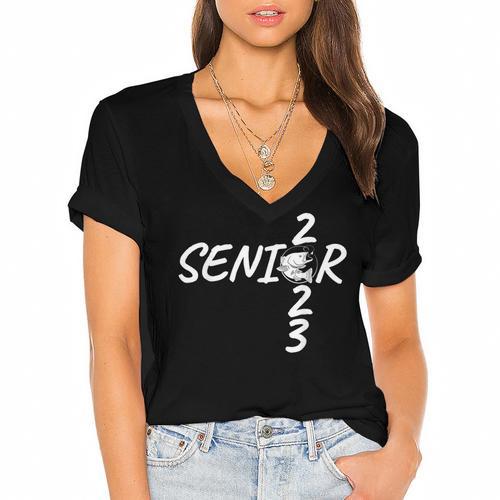 Senior 2023 Fishing Graduation Women's Jersey Short Sleeve Deep V-Neck Tshirt - Best Gift Smart