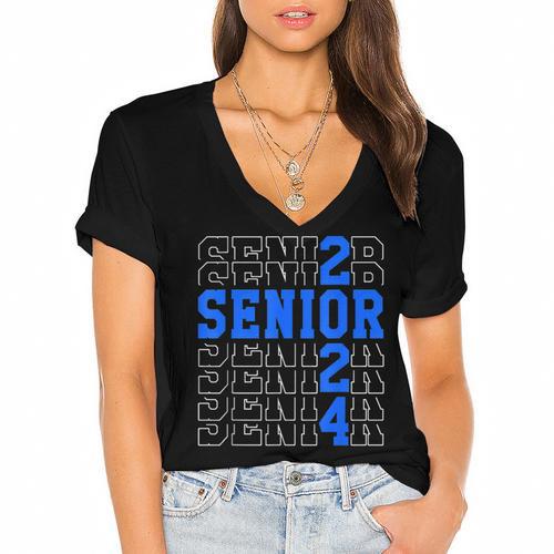 Senior 2024 Graphic Class Of 2024 Graduation Graphic Women's Jersey Short Sleeve Deep V-Neck Tshirt				 - Best Gift Smart