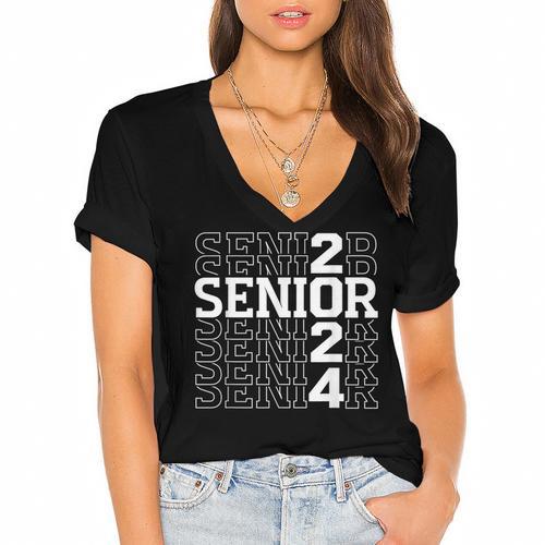 Senior 2024 Graduation Graduate Class Of 2024 Women Boy Girl Women's Jersey Short Sleeve Deep V-Neck Tshirt				 - Best Gift Smart