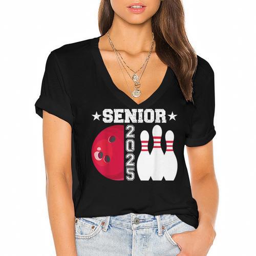 Senior 2025 Bowling Player Class Of 2025 Graduation Seniors Women's Jersey Short Sleeve Deep V-Neck Tshirt				 - Best Gift Smart