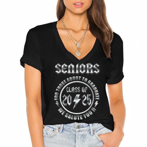 Senior 2025 Classic Rock Graduation We Salute You Women's Jersey Short Sleeve Deep V-Neck Tshirt - Best Gift Smart