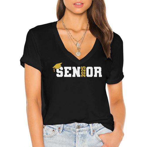 Senior 2025 Graduation 2025 Class Senior 2025 Grad Women's Jersey Short Sleeve Deep V-Neck Tshirt - Best Gift Smart