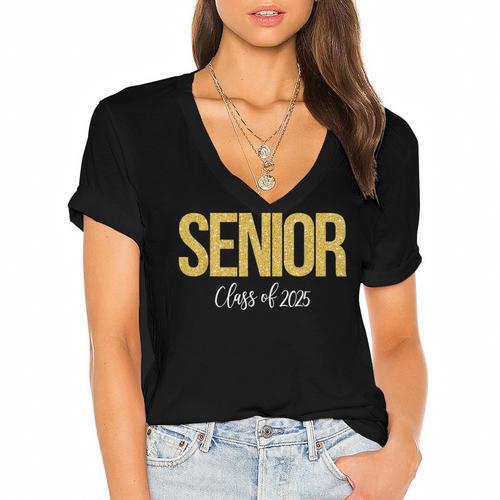 Senior 2025 Graduation Class Of 2025 Senior Men Women Women's Jersey Short Sleeve Deep V-Neck Tshirt - Best Gift Smart