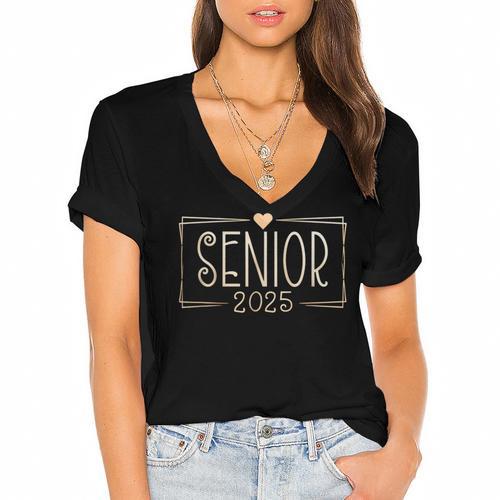 Senior 2025 Graduation Class Of 2025 Women's Jersey Short Sleeve Deep V-Neck Tshirt - Best Gift Smart