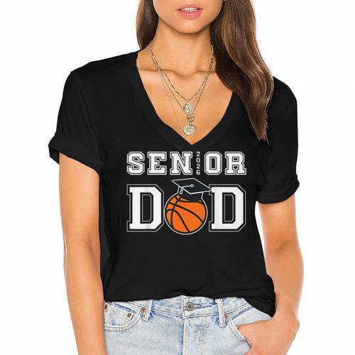 Senior 2026 Dad Basketball Graduation Women's Jersey Short Sleeve Deep V-Neck Tshirt				 - Best Gift Smart