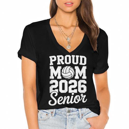 Senior 2026 Volleyball Mom High School Graduation Outfit Women's Jersey Short Sleeve Deep V-Neck Tshirt				 - Best Gift Smart