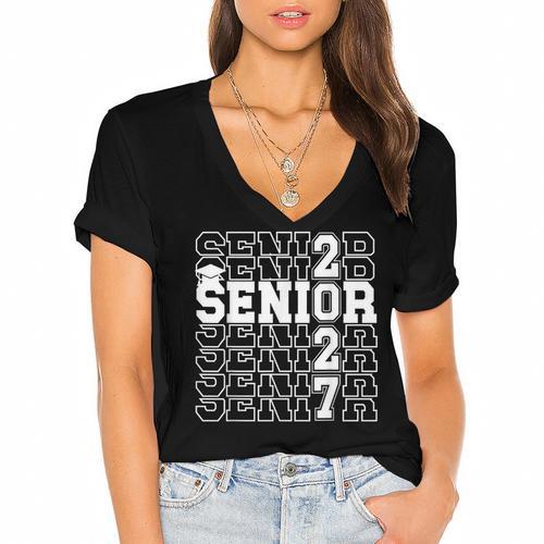 Senior 2027 Class Of 2027 Graduation Senior Grad 2027 Women's Jersey Short Sleeve Deep V-Neck Tshirt				 - Best Gift Smart
