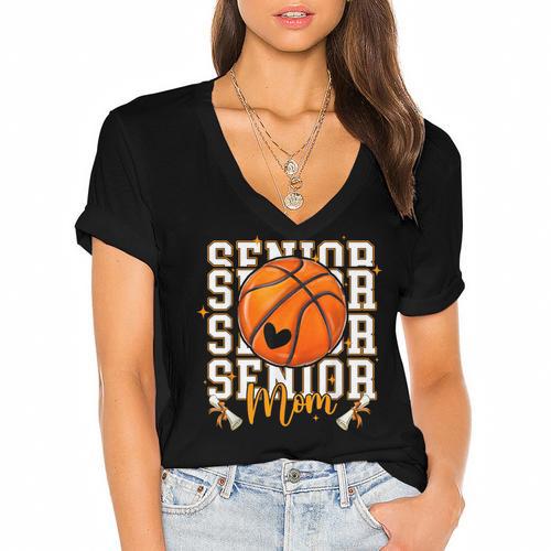 Senior Basketball Mom 2026 Basketball Graduation Women's Jersey Short Sleeve Deep V-Neck Tshirt				 - Best Gift Smart