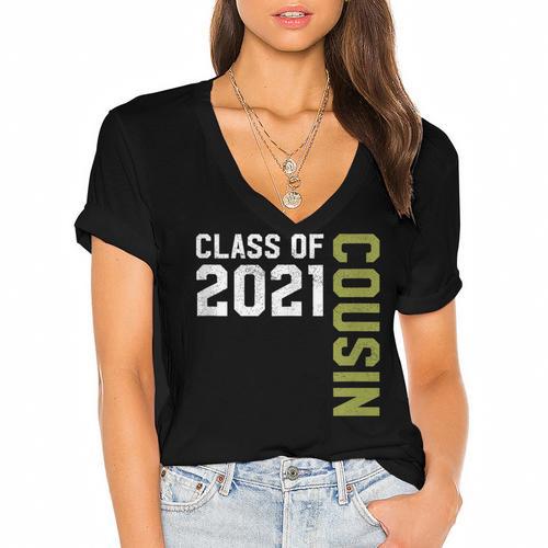 Senior Class Of 2021 Cousin Graduation Women's Jersey Short Sleeve Deep V-Neck Tshirt - Best Gift Smart
