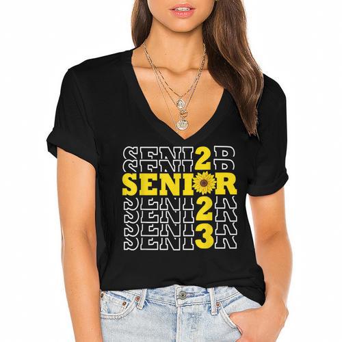 Senior Class Of 2023 Sunflower Graduation Seniors 23 Women's Jersey Short Sleeve Deep V-Neck Tshirt				 - Best Gift Smart