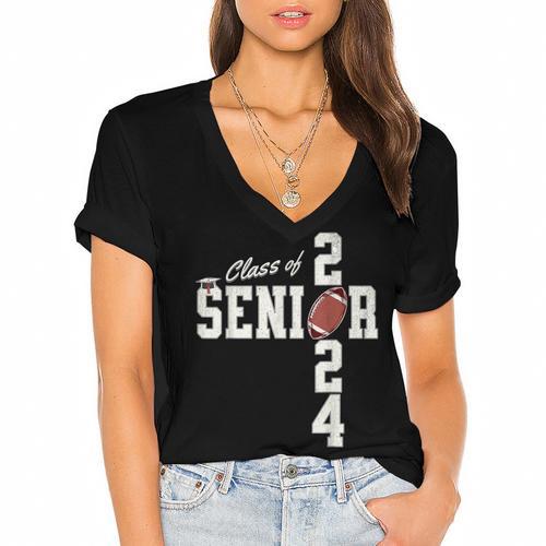 Senior Class Of 2024 Football Graduation Party Favors 2024 Women's Jersey Short Sleeve Deep V-Neck Tshirt				 - Best Gift Smart