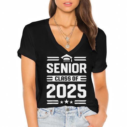 Senior Class Of 2025 Shirt High School Graduation 2025 Women's Jersey Short Sleeve Deep V-Neck Tshirt				 - Best Gift Smart