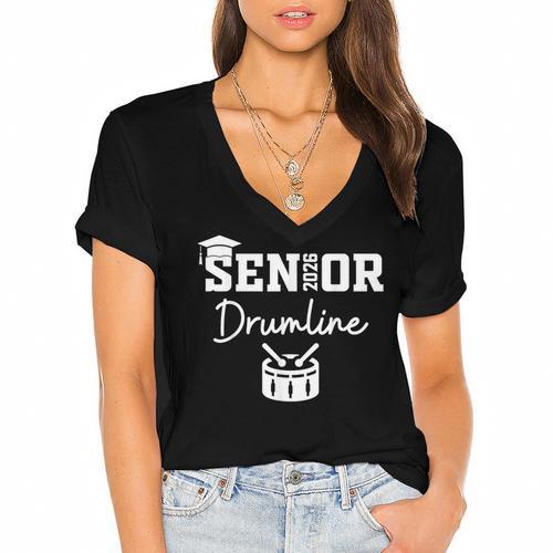 Senior Drumline Class Of 2026 Marching Band Graduation Women's Jersey Short Sleeve Deep V-Neck Tshirt				 - Best Gift Smart