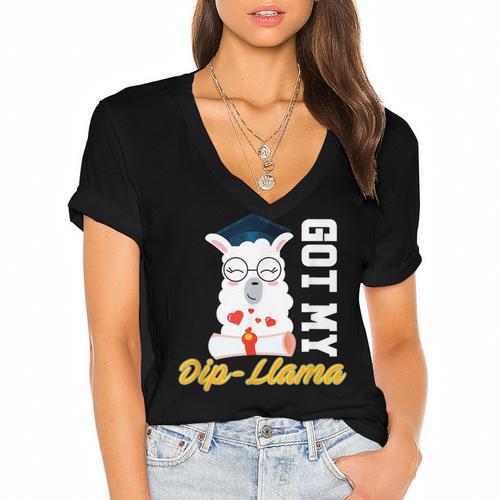 Senior Graduation TShirt 2019 Got My Dip-Llama Diploma Shirt Women's Jersey Short Sleeve Deep V-Neck Tshirt				 - Best Gift Smart