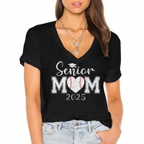 Senior Mom Baseball 2025 Class Of 2025 Graduation Women's Jersey Short Sleeve Deep V-Neck Tshirt				 - Best Gift Smart