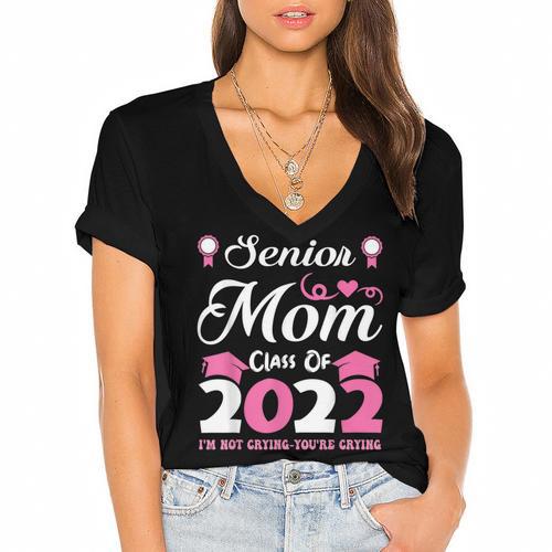 Senior Mom Of A Class Of 2022 Heart School Graduation Women's Jersey Short Sleeve Deep V-Neck Tshirt - Best Gift Smart