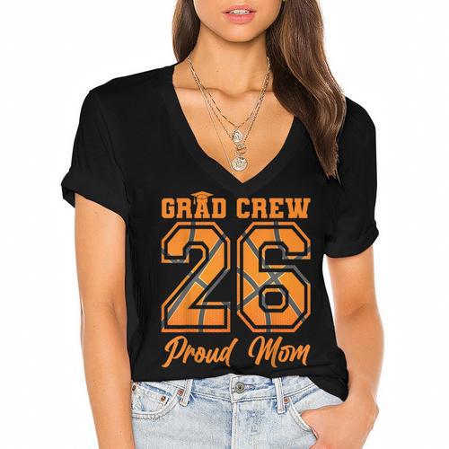 Senior Mom Class Of 2026 Basketball Mom Graduation Women's Jersey Short Sleeve Deep V-Neck Tshirt				 - Best Gift Smart