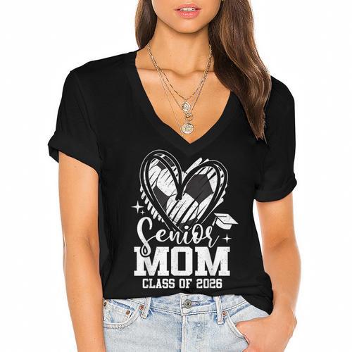 Senior Mom Class Of 2026 Soccer Graduation Heart Women's Jersey Short Sleeve Deep V-Neck Tshirt				 - Best Gift Smart