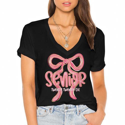 Senior Twenty Twenty-Six Coquette Graduation Class Of 2026 Women's Jersey Short Sleeve Deep V-Neck Tshirt				 - Best Gift Smart