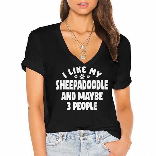 Sheepadoodle Fur Parent Sheeppoo Lover Dog Owner Introvert Women's Jersey Short Sleeve Deep V-Neck Tshirt				 - Raresse