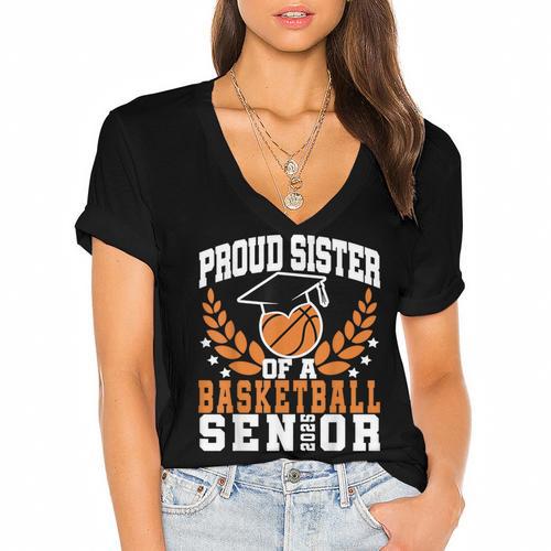 Sister Class Of 2025 Senior Basketball Graduation Family Women's Jersey Short Sleeve Deep V-Neck Tshirt				 - Best Gift Smart