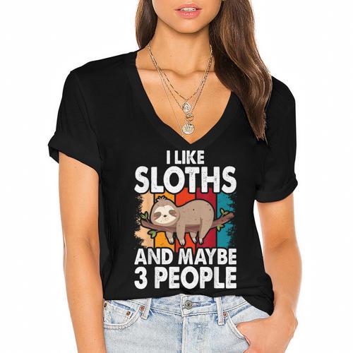 Sloth For Sloth Lover Men Women Kids Introvert Women's Jersey Short Sleeve Deep V-Neck Tshirt - Raresse